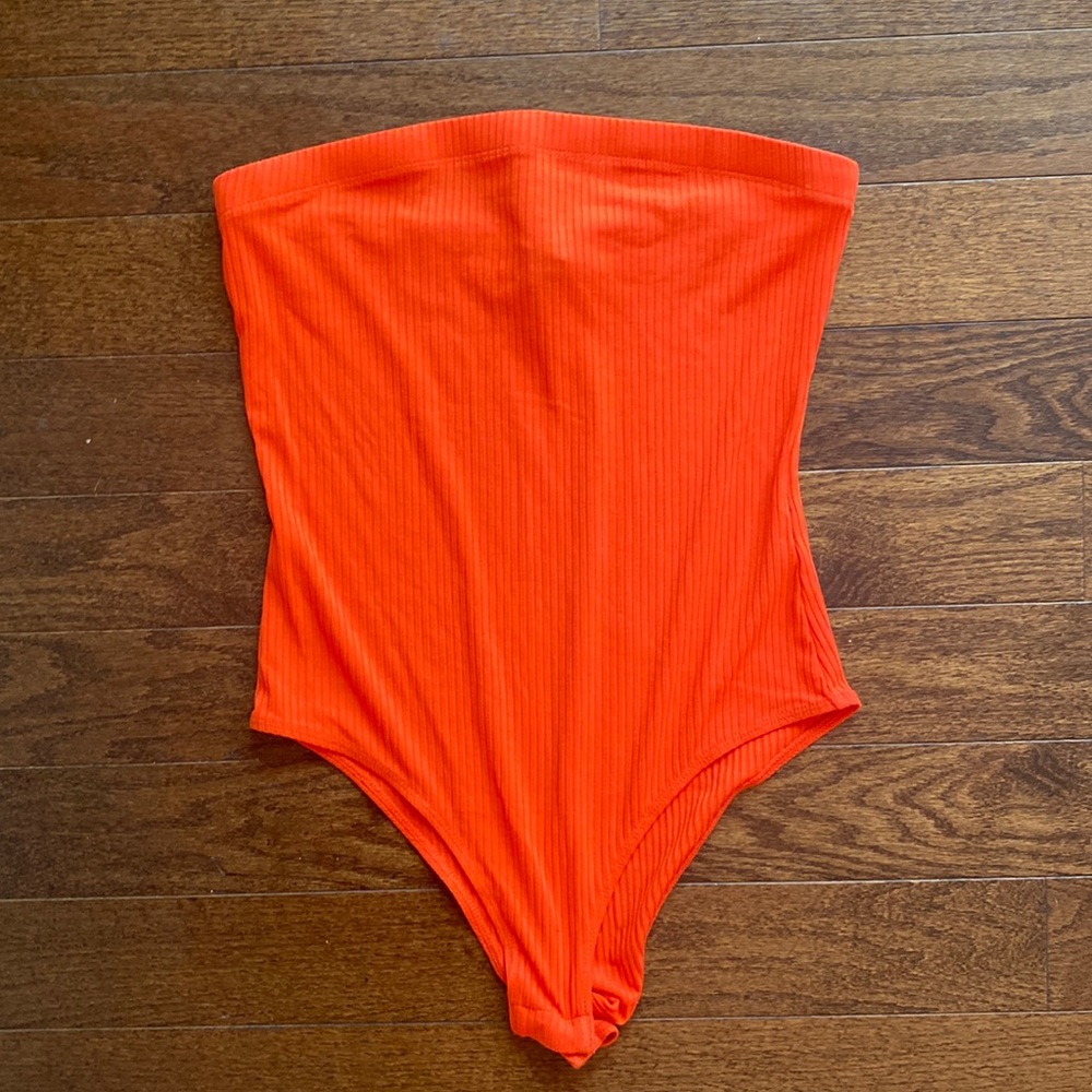 Wild Fable, orange strapless body suit.